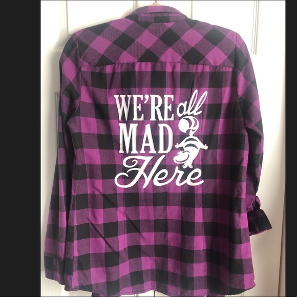 Disney Tops - Plaid Cheshire Cat flannel Shirt